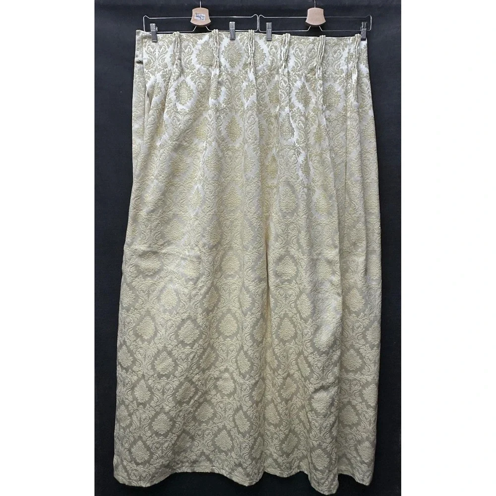 Vintage Damask Curtain Panels Pinch Pleat (2) Gold Beige Granny Core 64